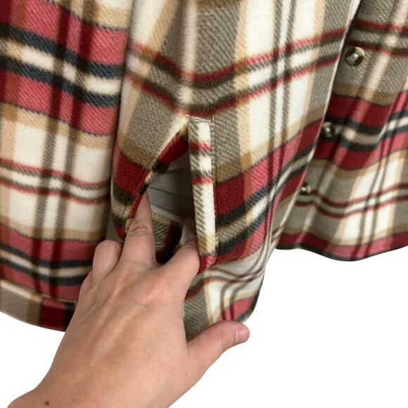 Sage Collective Sherpa Lined Plaid Shacket Jacket Red Tan Cream Size M - Picture 4 of 8